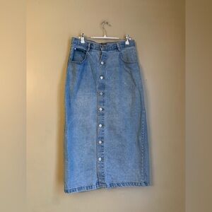Starwear Jeans Skirt Size 13/14 Blue Denim Button Front Midi Vtg 80s 90s Pencil